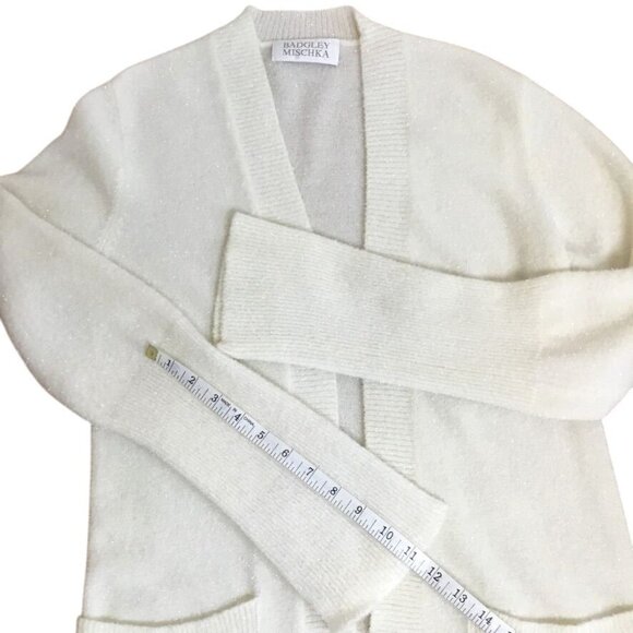 VTG Badgley Mischka White Knit Cardigan Skirt Set S Sparkle Lurex Lounge Party - Picture 7 of 14